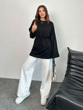 Kadın Bel Bağlamalı Kol Detaylı Tunik 8896 - Siyah